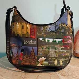 Patchwork London-Themed Shoulder Bag
